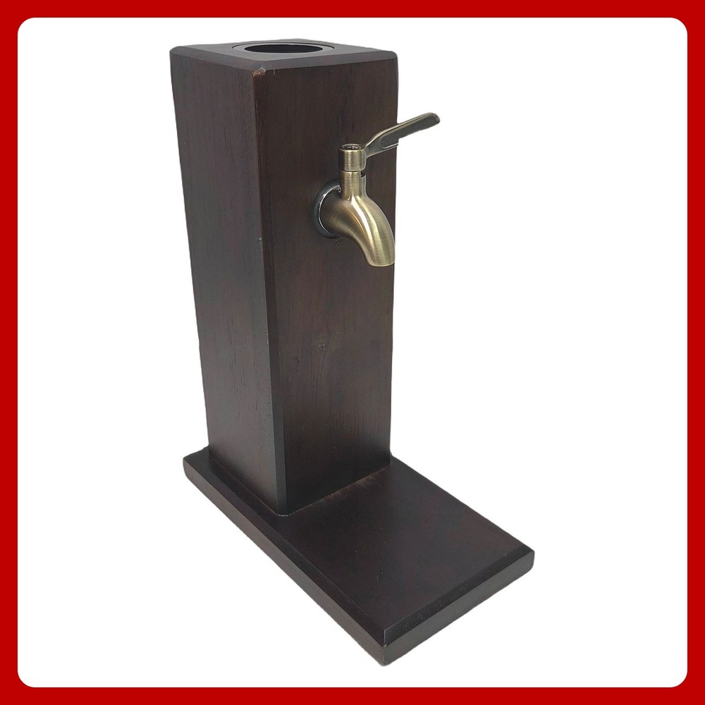 Ash Harbor Wood Liquor Dispenser Barware Brass Spigot Dark Stain 10in Tall EUC